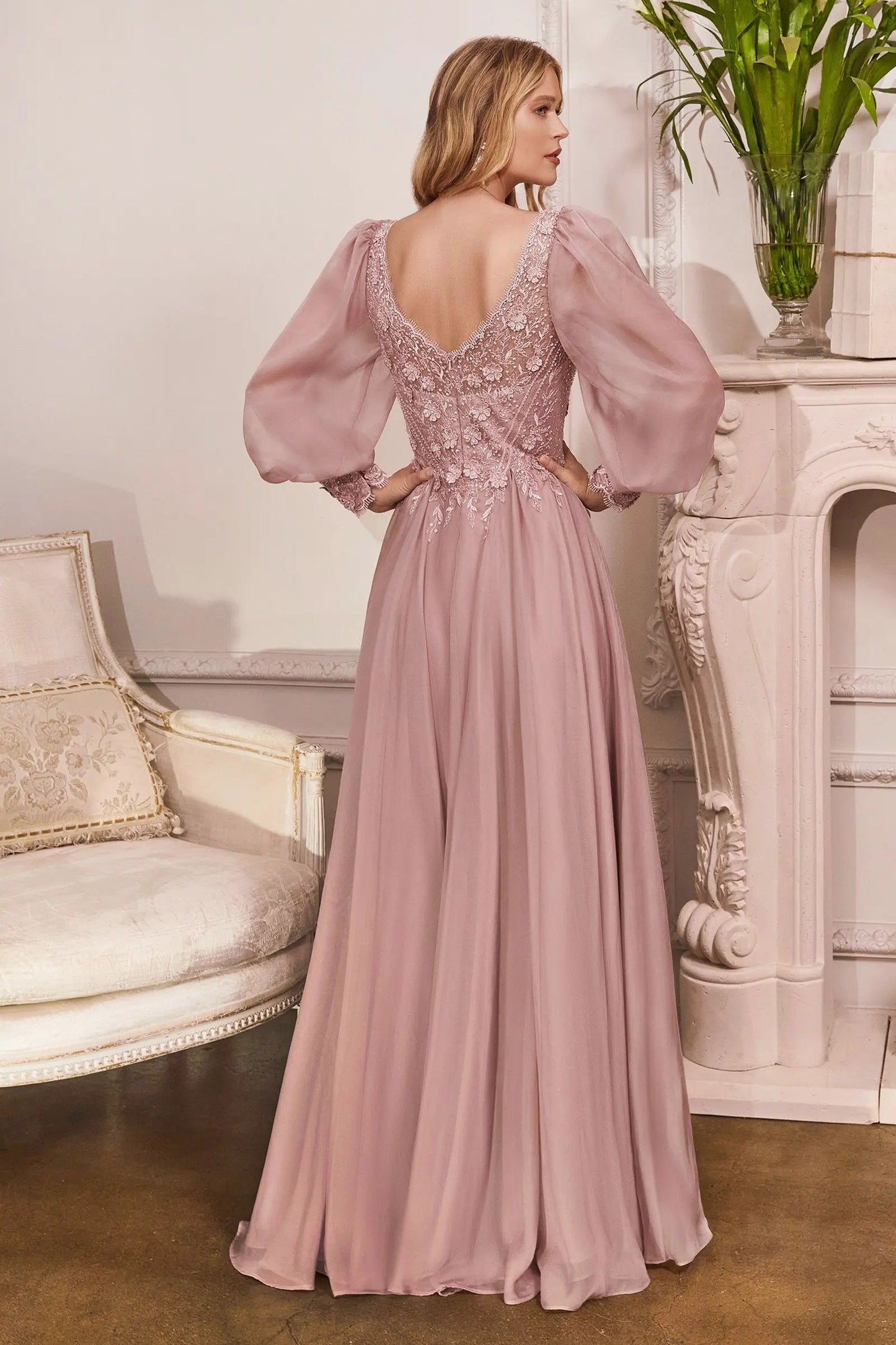 Long Sleeve Chiffon Evening Gown by Tux-USA