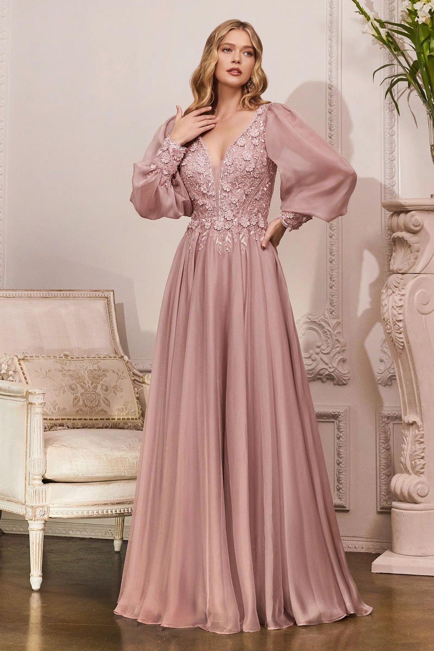 Long Sleeve Chiffon Evening Gown by Tux-USA