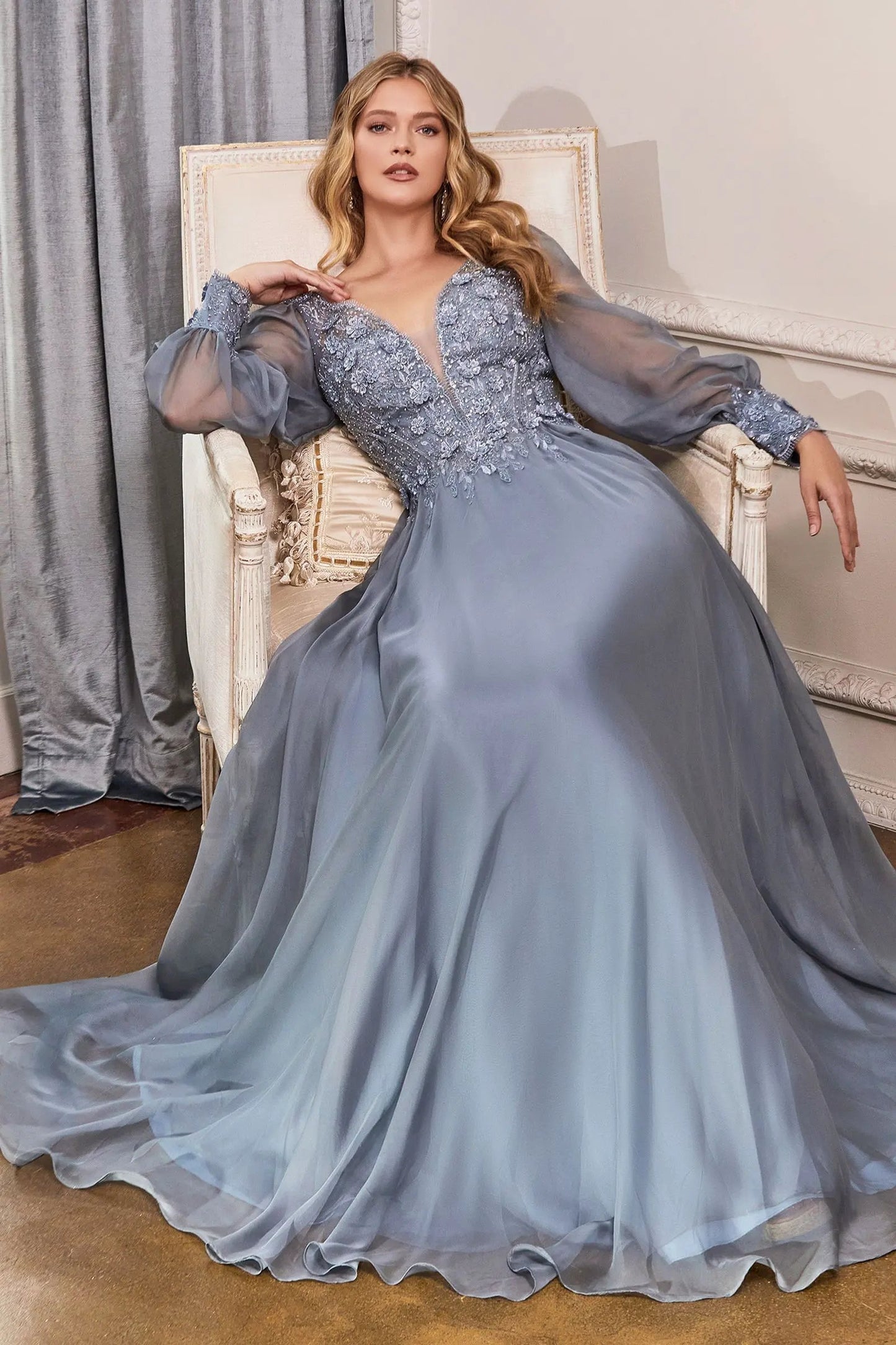 Long Sleeve Chiffon Evening Gown by Tux-USA