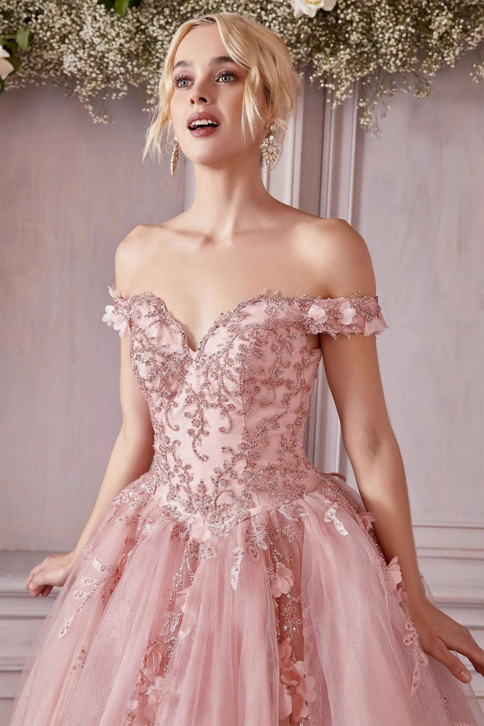 Off The Shoulder Layered Tulle Ball Gown by Tux-USA