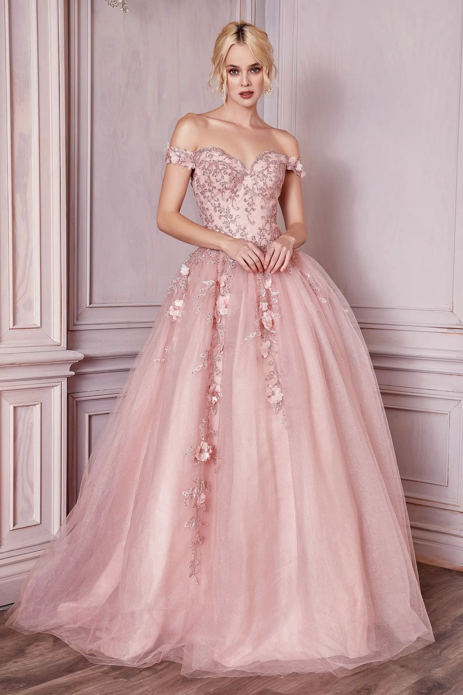 Off The Shoulder Layered Tulle Ball Gown by Tux-USA
