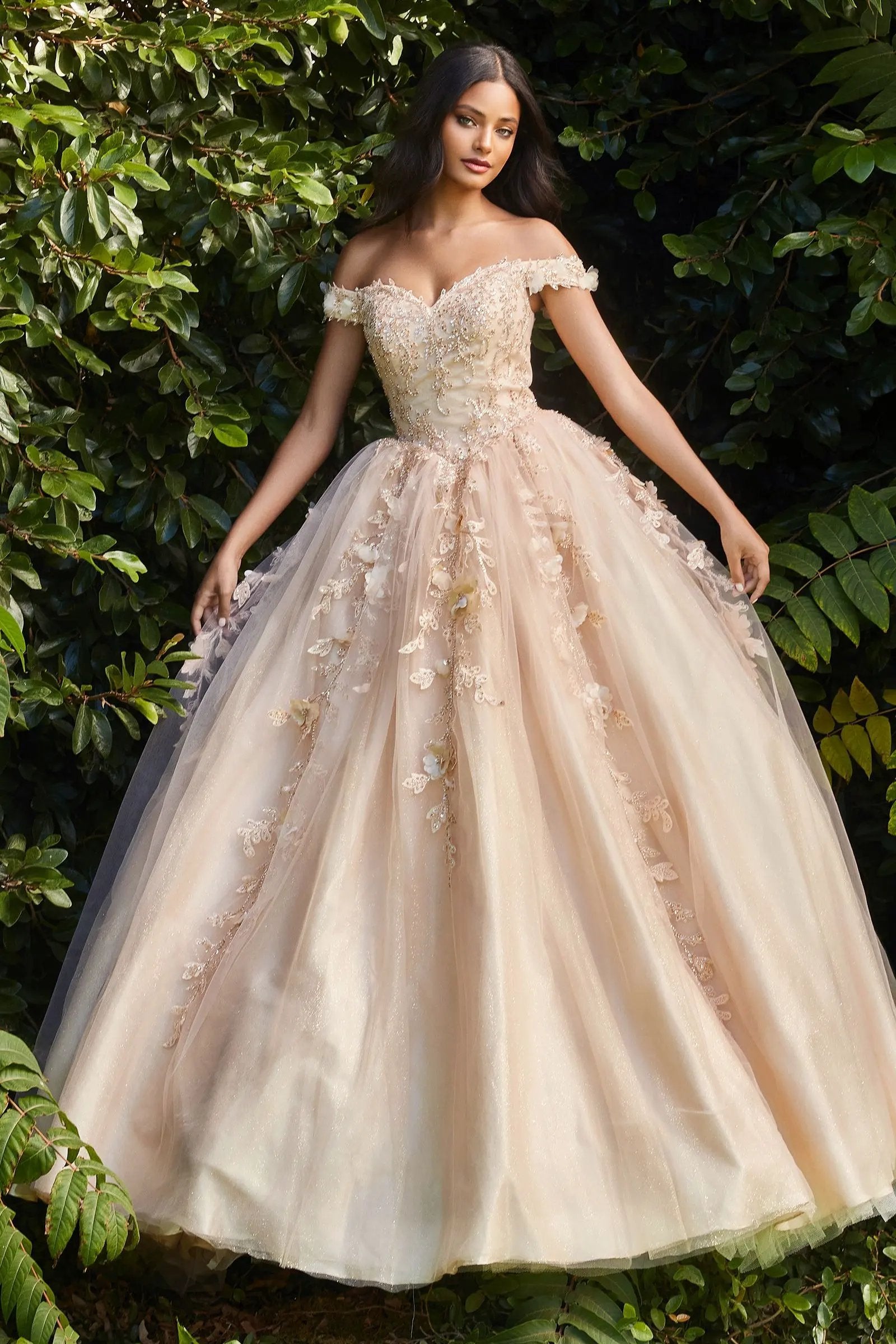 Off The Shoulder Layered Tulle Ball Gown by Tux-USA