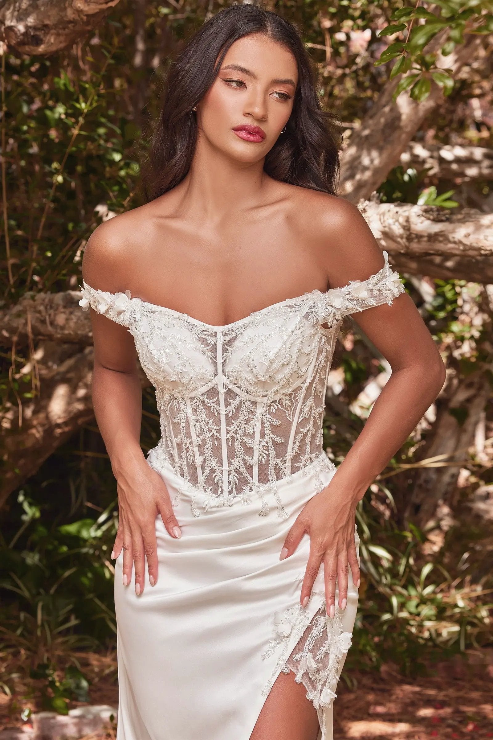 Off The Shoulder Lace Bodice Fitted Gown by Tux-USA