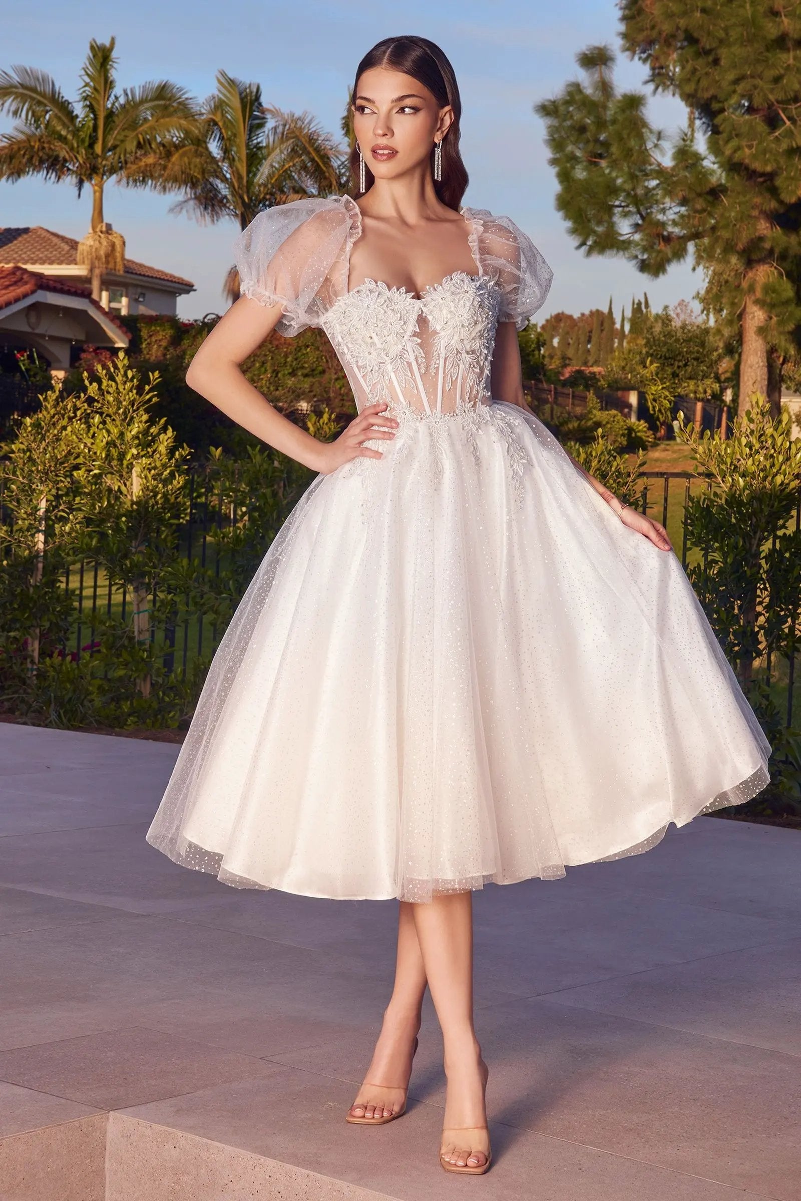 Tea Length Glitter Tulle Gown by Tux-USA