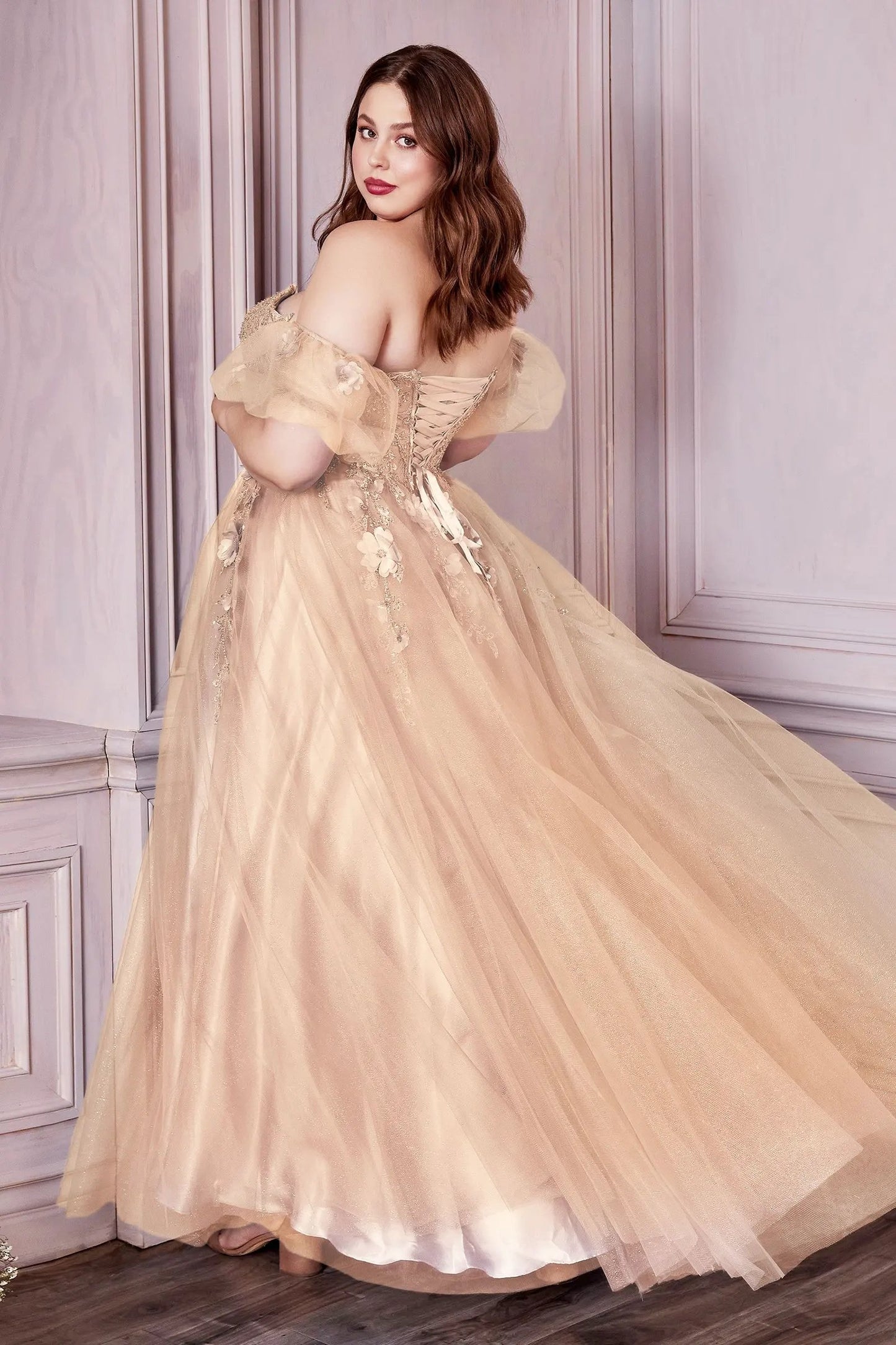 Strapless A-Line Gown And Puff Sleeves by Tux-USA