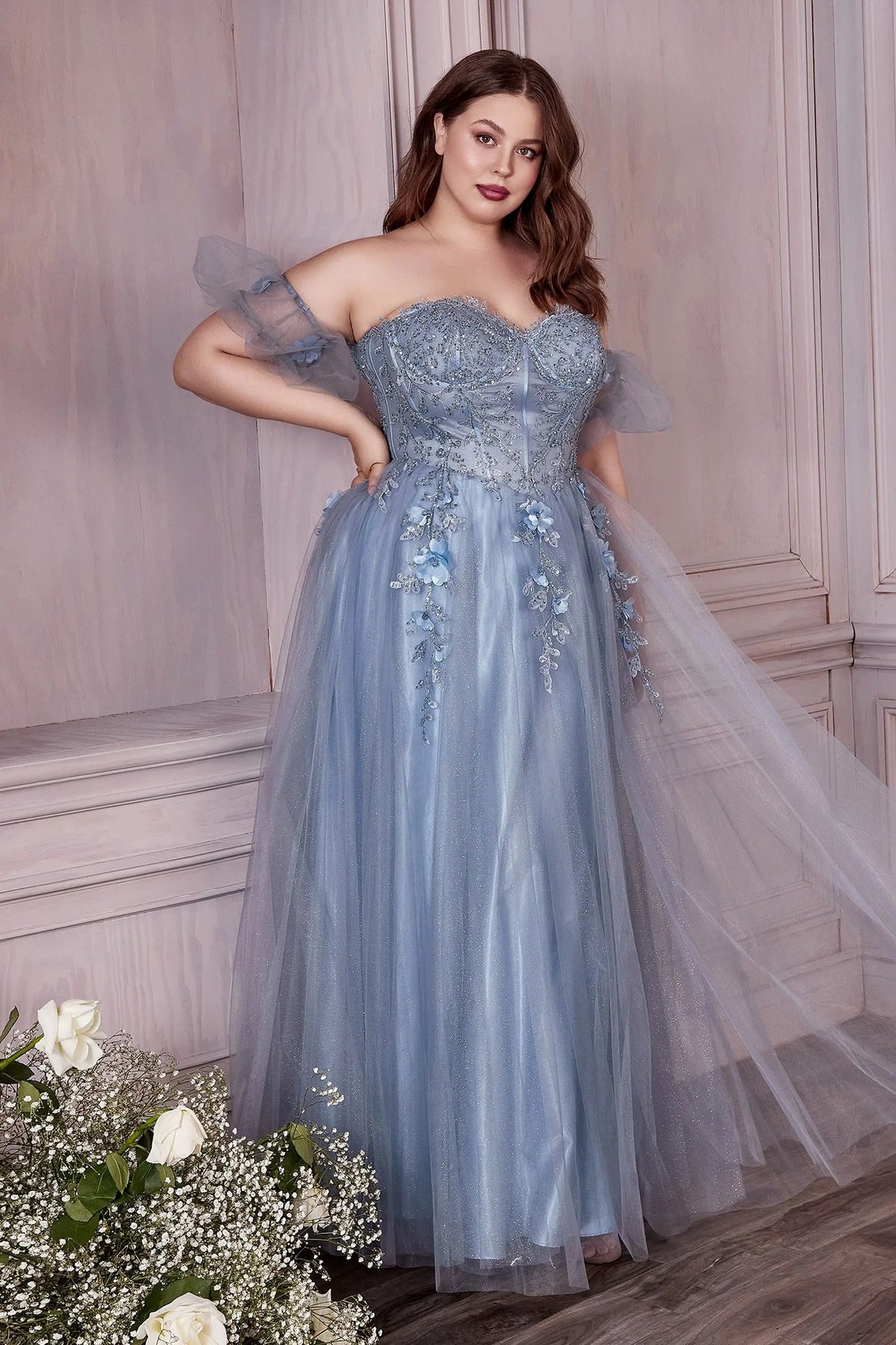 Strapless A-Line Gown And Puff Sleeves by Tux-USA