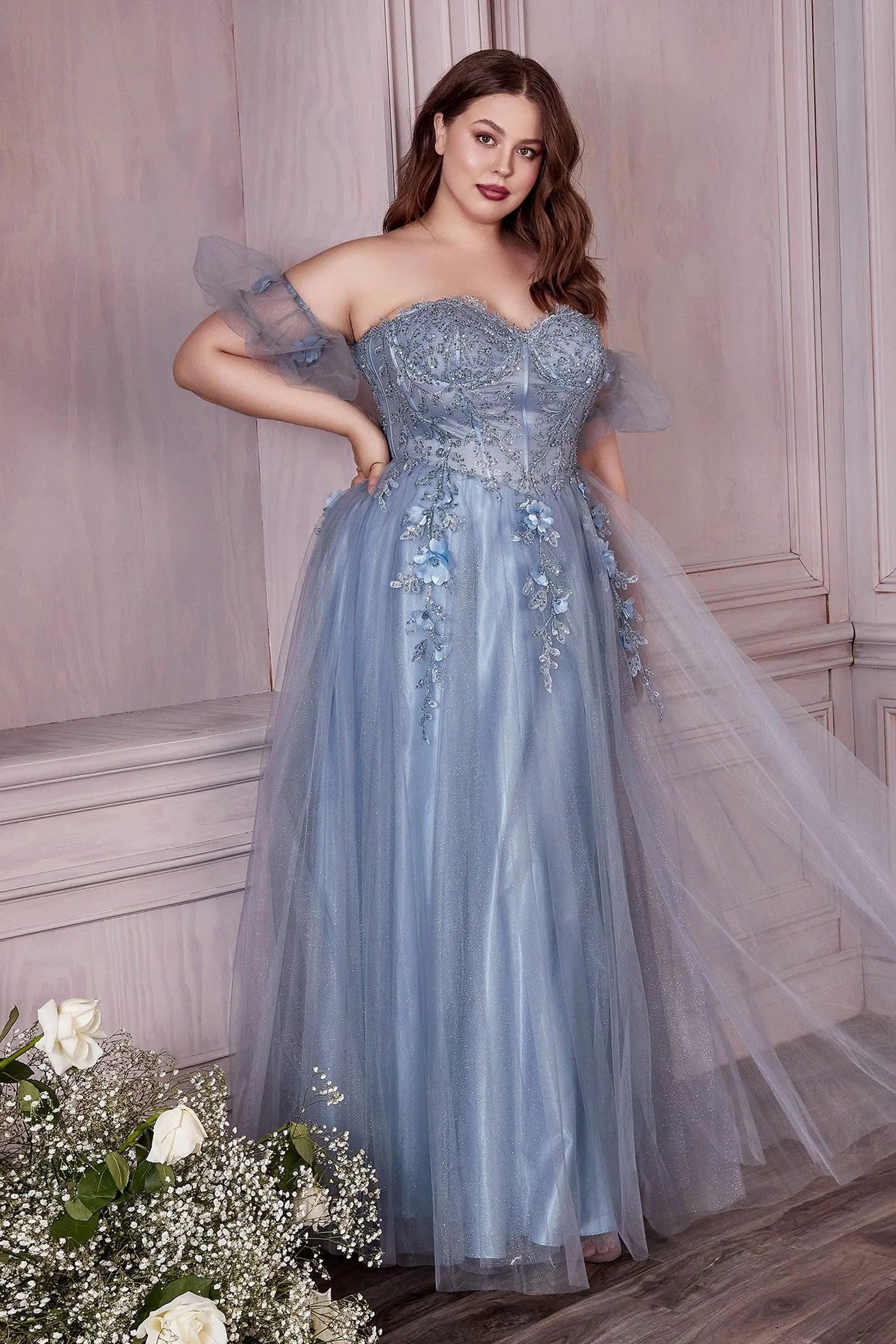 Strapless A-Line Gown And Puff Sleeves by Tux-USA