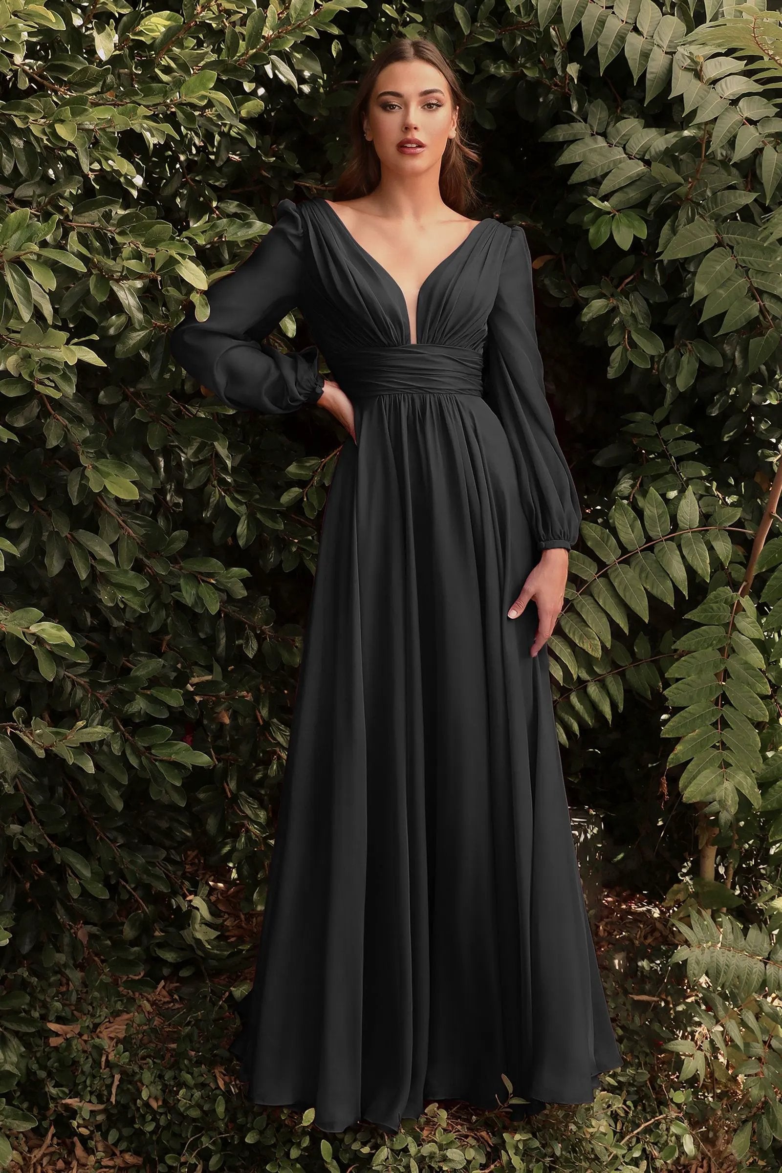 Long Sleeve Chiffon Dress by Tux-USA