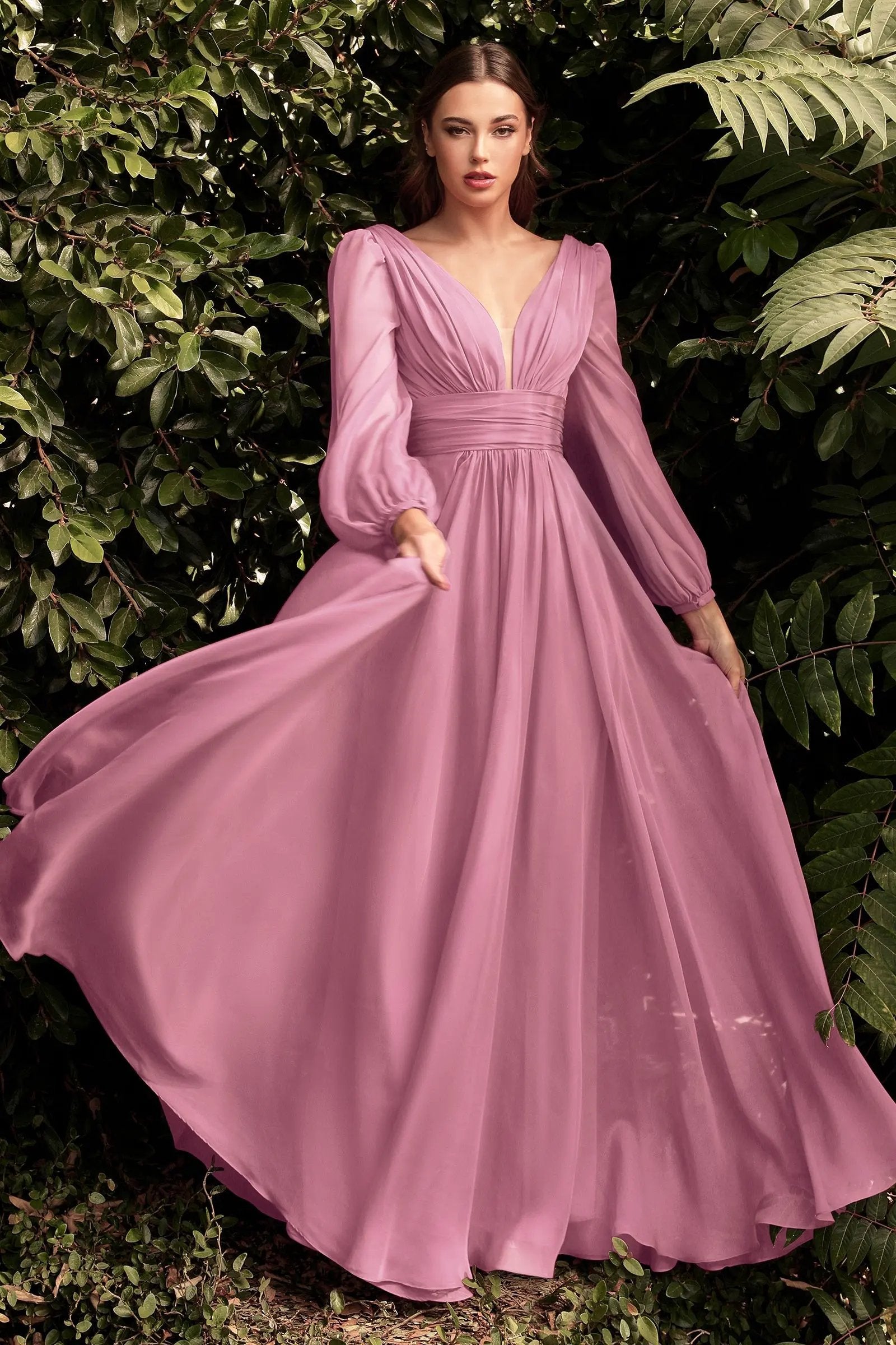 Long Sleeve Chiffon Dress by Tux-USA