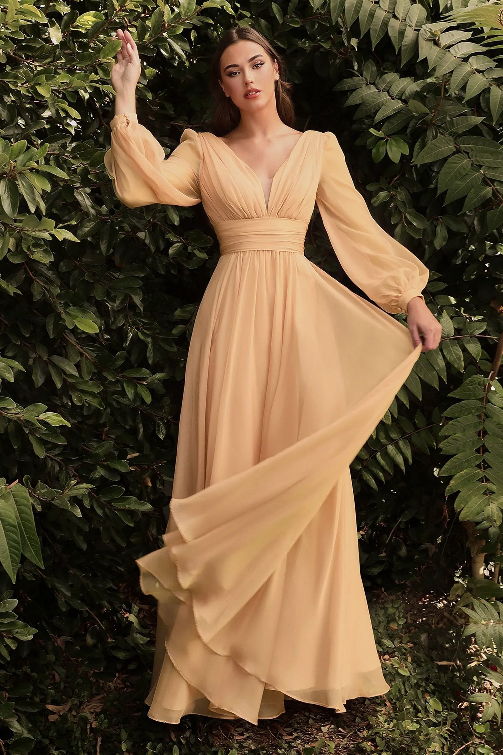 Long Sleeve Chiffon Dress by Tux-USA