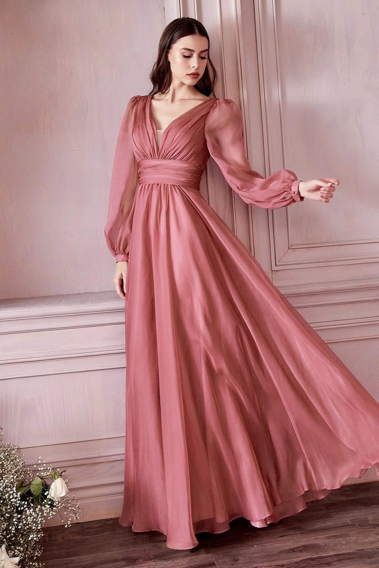 Long Sleeve Chiffon Dress by Tux-USA