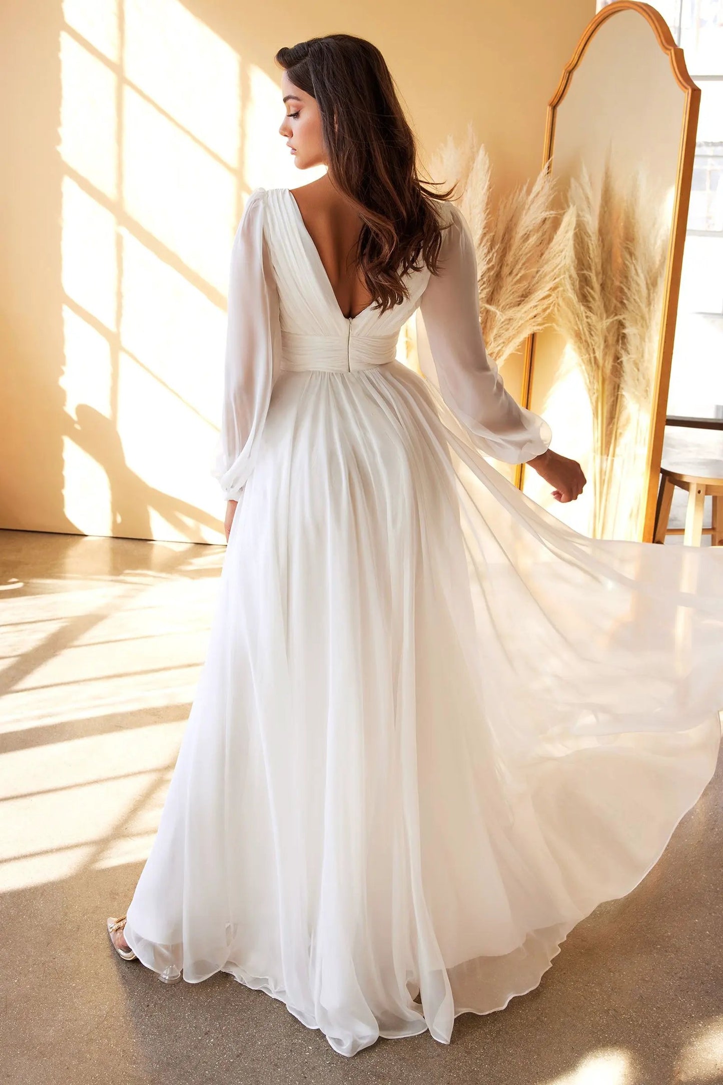 Chiffon Long Sleeve Bridal Gown by Tux-USA