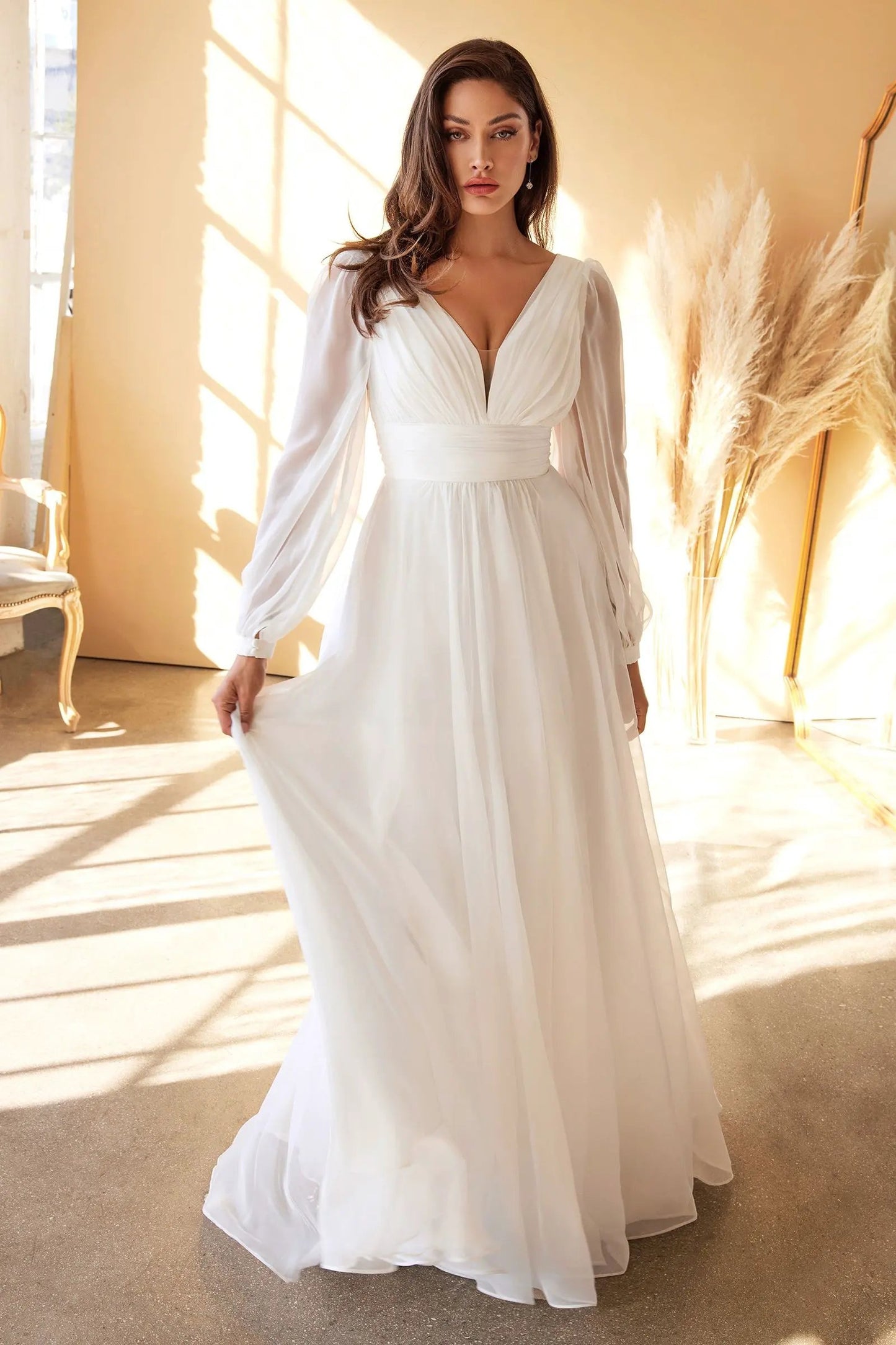 Chiffon Long Sleeve Bridal Gown by Tux-USA