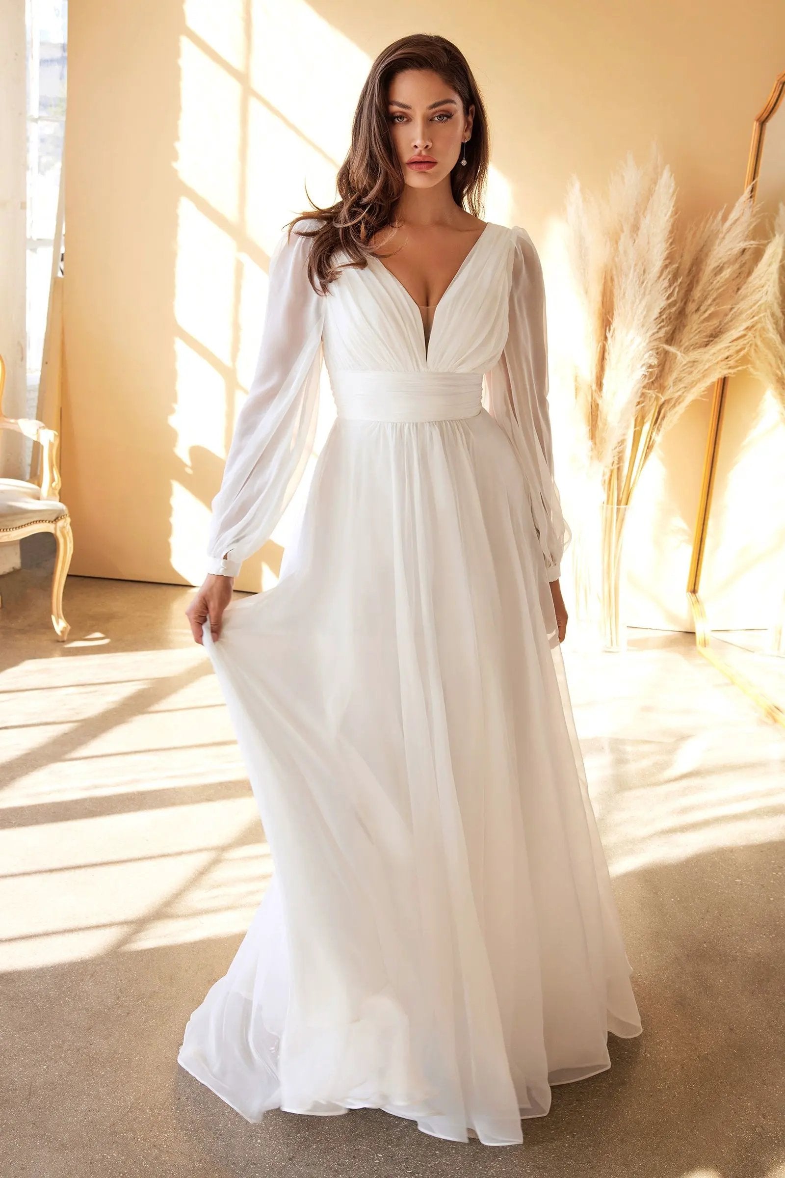 Chiffon Long Sleeve Bridal Gown by Tux-USA