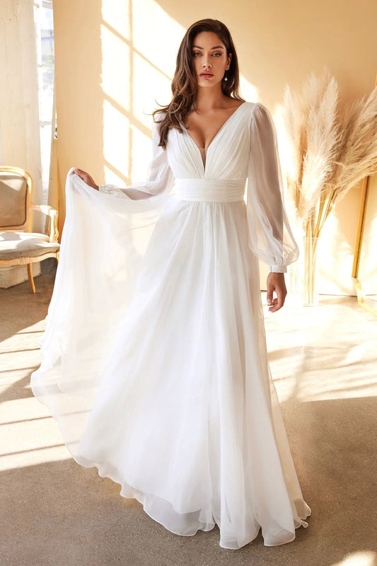 Chiffon Long Sleeve Bridal Gown by Tux-USA