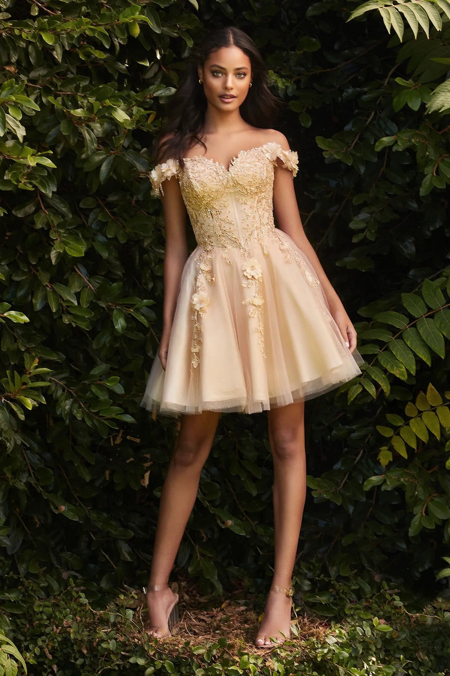 Short Lace A-Line Off The Shoulder Dress by Tux-USA