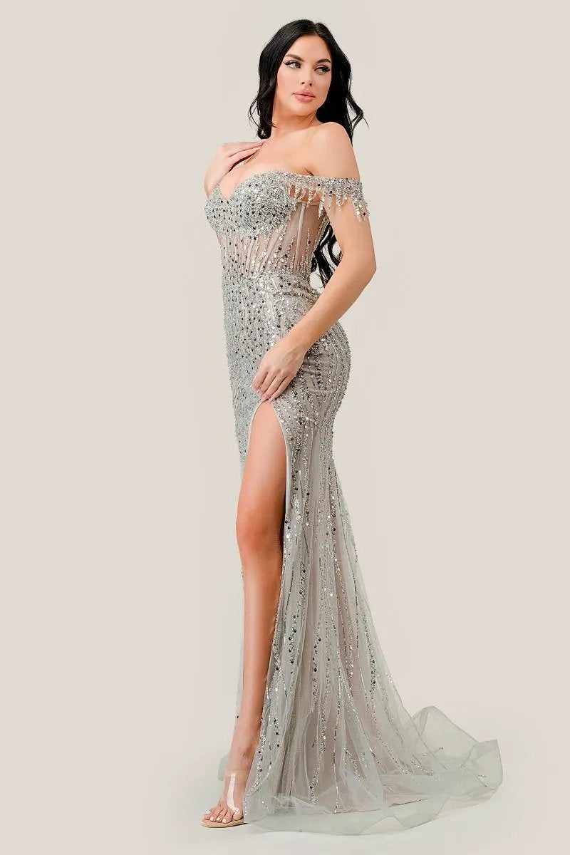 Off The Shoulder Sequin Gown 2 by Tux-USA