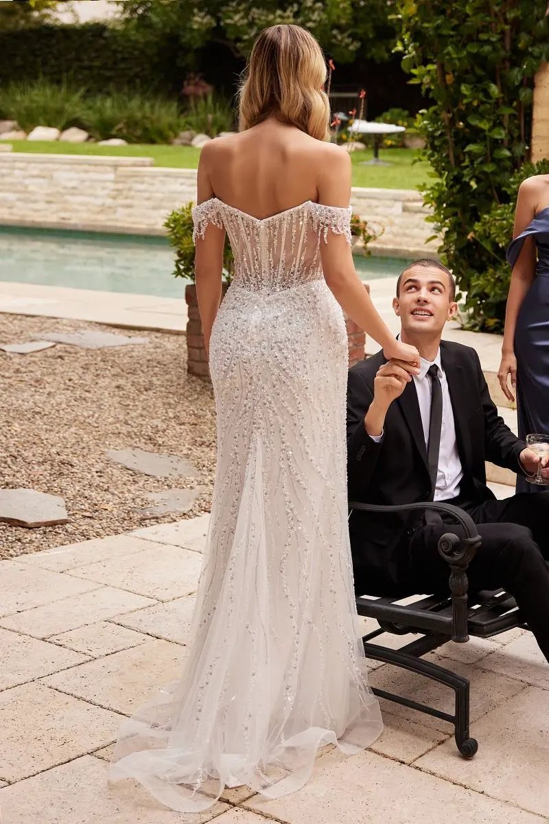 Off The Shoulder Sequin Wedding Gown by Tux-USA