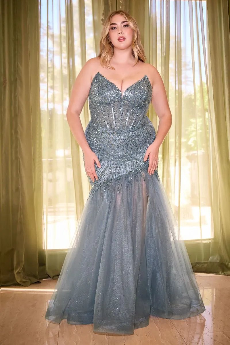 Strapless Beaded Mermaid Dress Curve by Tux-USA