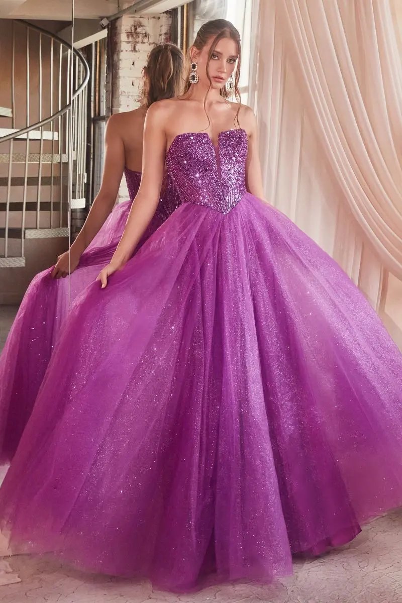 Strapless Sequin & Tulle A-Line Dress by Partner Label