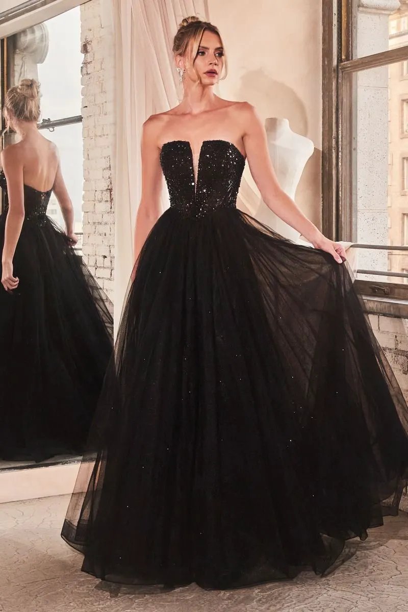 Strapless Sequin & Tulle A-Line Dress by Partner Label