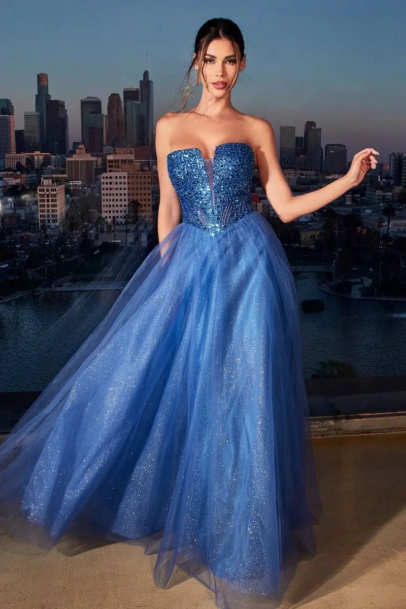 Strapless Sequin & Tulle A-Line Dress by Partner Label