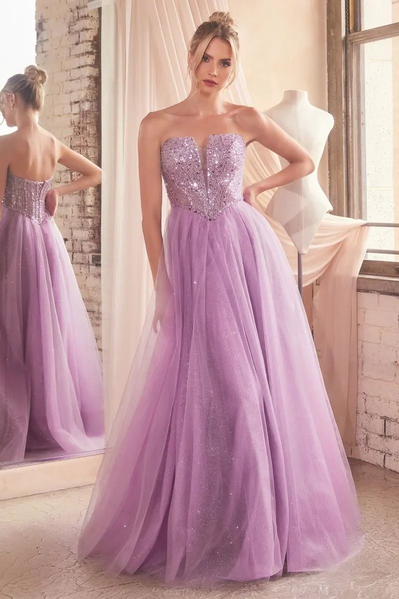 Strapless Sequin & Tulle A-Line Dress by Partner Label