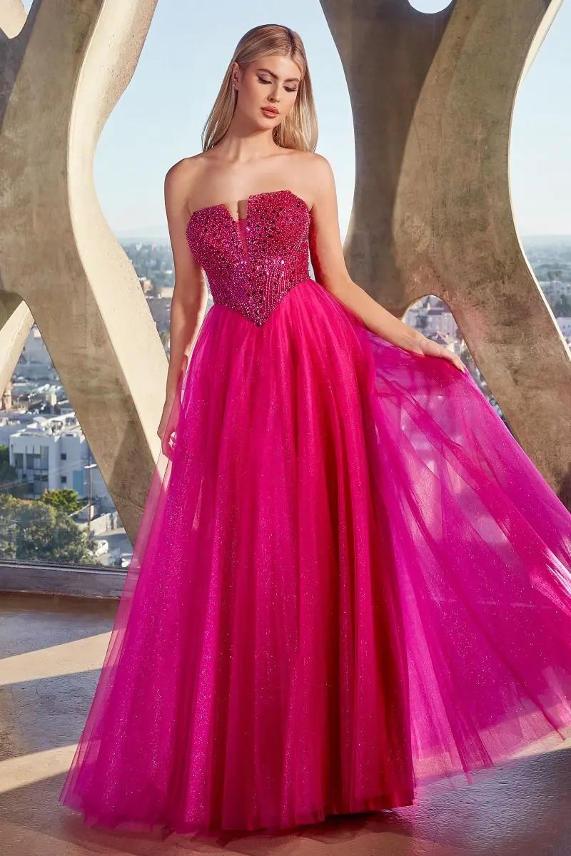 Strapless Sequin & Tulle A-Line Dress by Partner Label