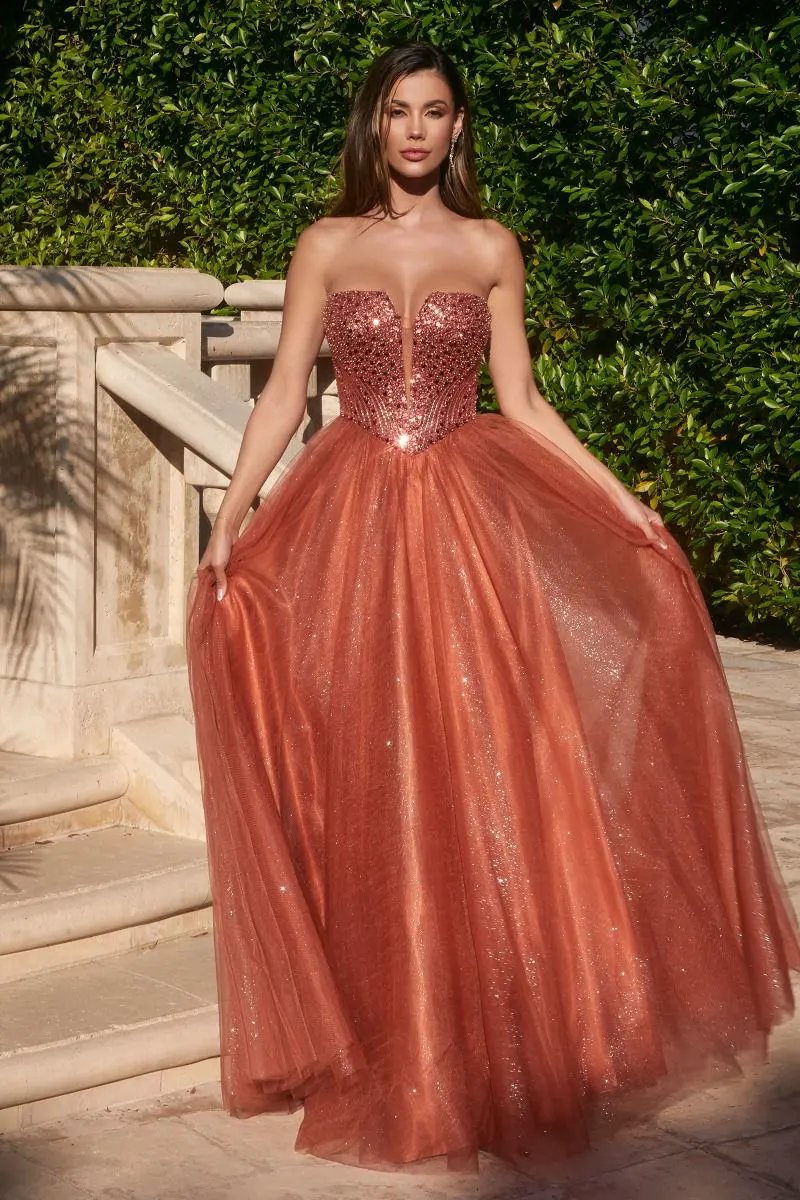 Strapless Sequin & Tulle A-Line Dress by Partner Label