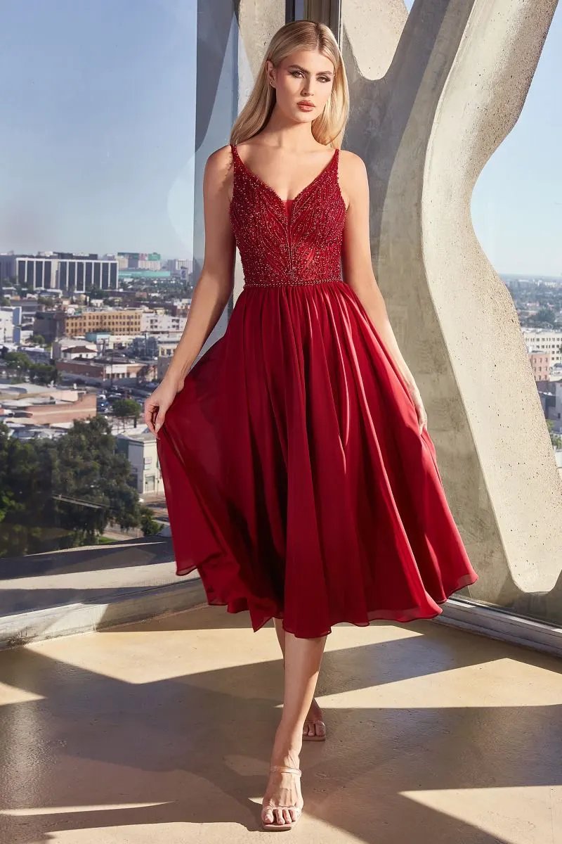 Chiffon A-Line Tea Length Dress by Tux-USA