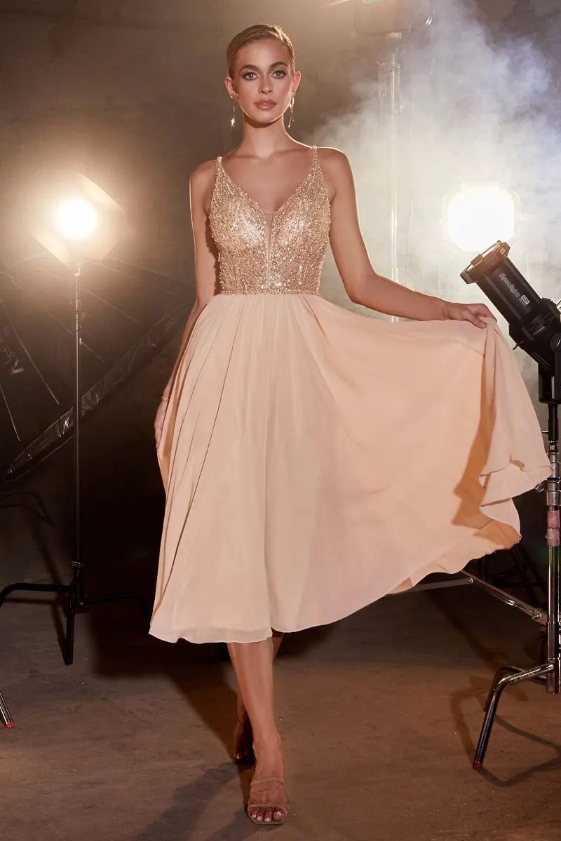 Chiffon A-Line Tea Length Dress by Tux-USA