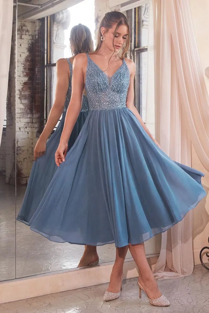 Chiffon A-Line Tea Length Dress by Tux-USA
