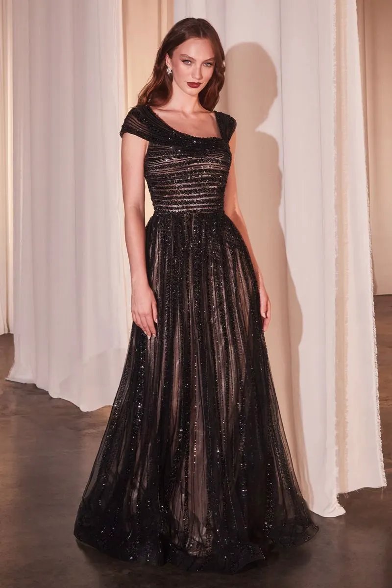 Asymmetrical Off The Shoulder A-Line Beaded Gown by Tux-USA