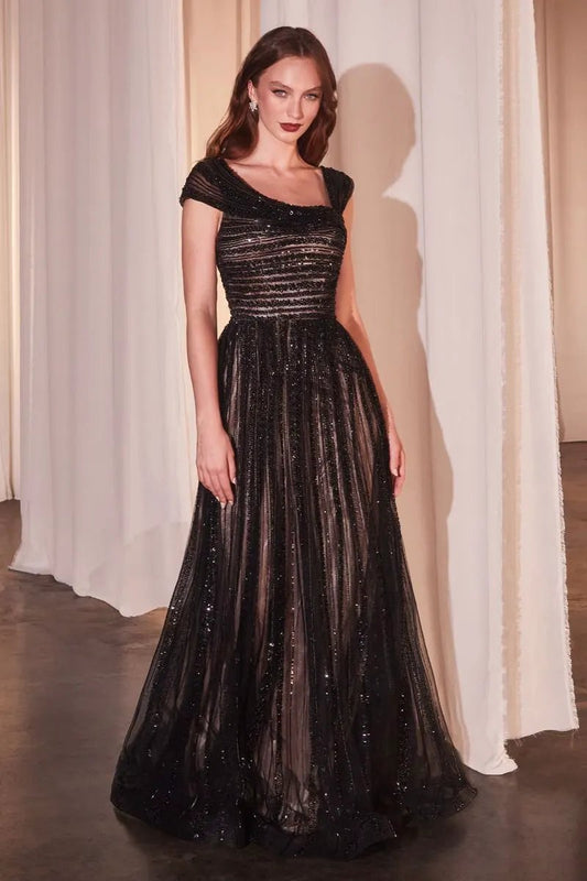 Asymmetrical Off The Shoulder A-Line Beaded Gown by Tux-USA