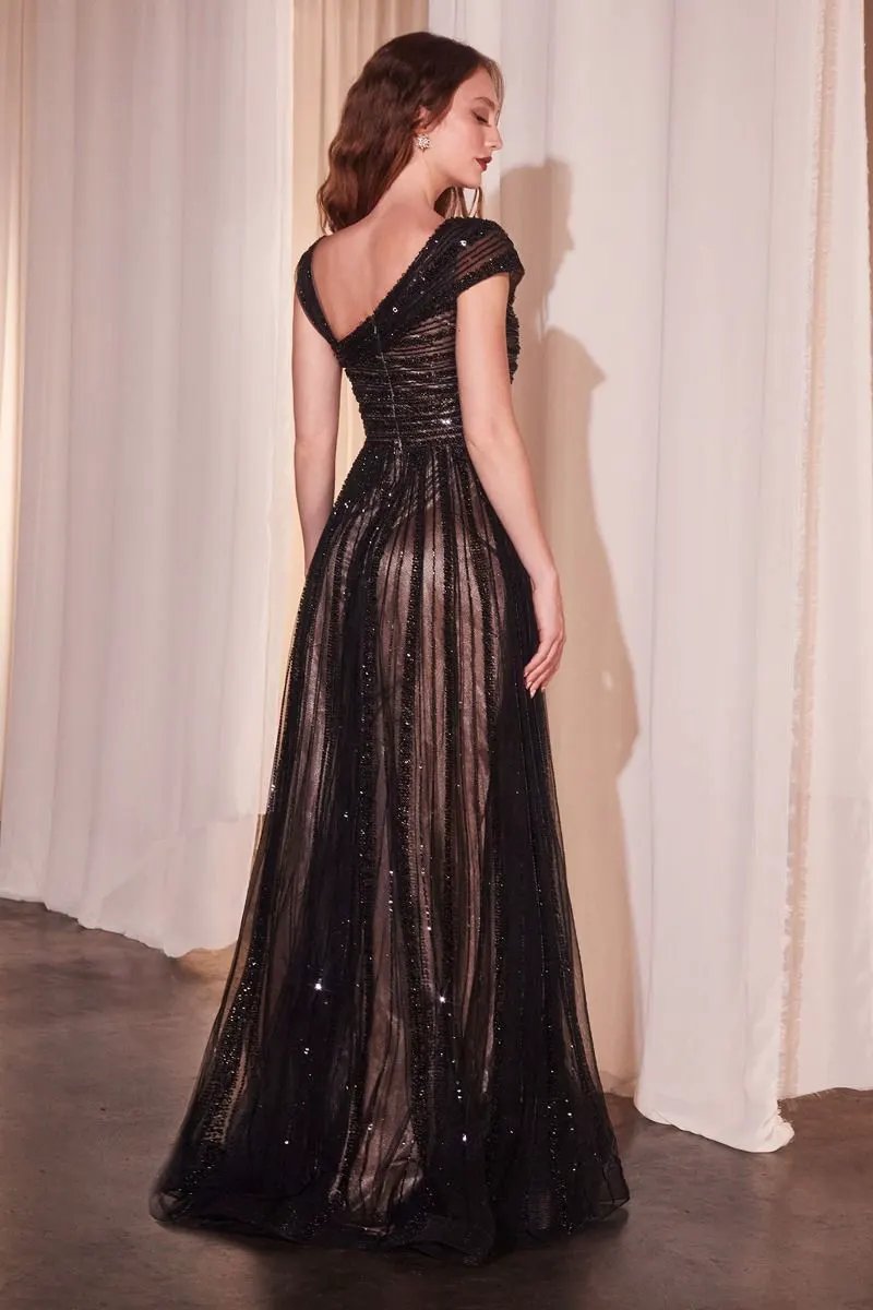 Asymmetrical Off The Shoulder A-Line Beaded Gown by Tux-USA