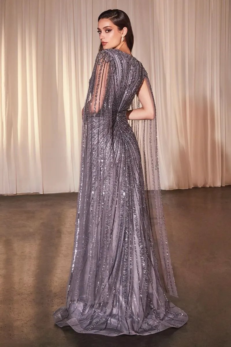 Long Sleeve Fully Beaded Sheath Gown by Tux-USA