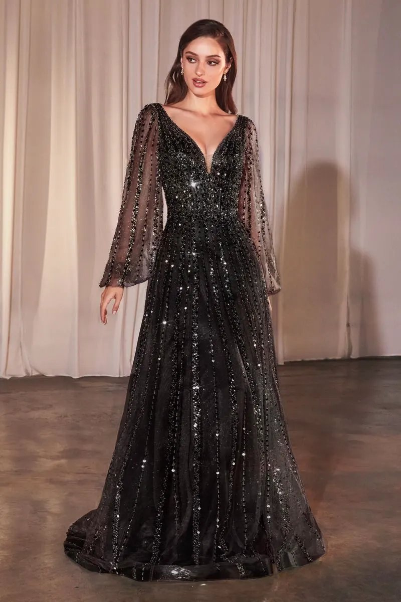 Long Sleeve A-Line Beaded Dress by Partner Label