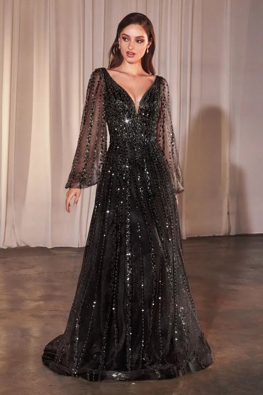 Long Sleeve A-Line Beaded Dress by Partner Label