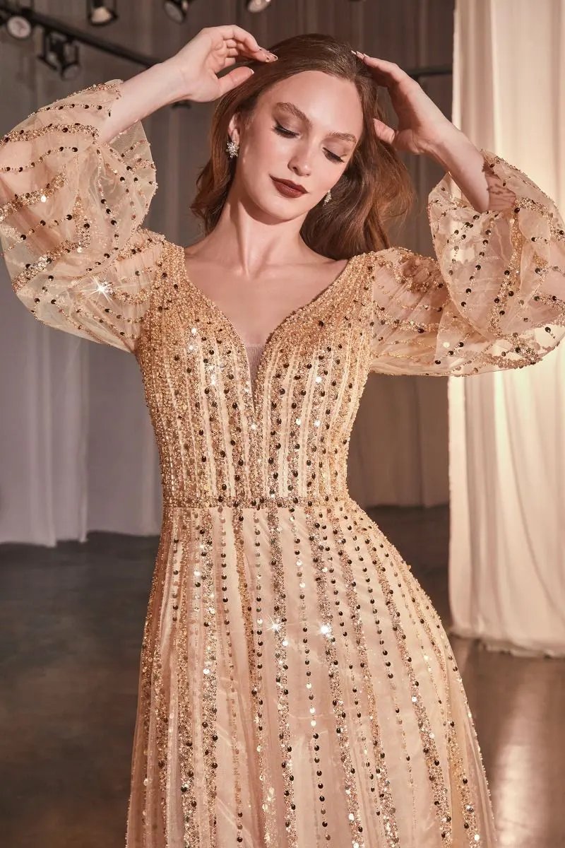 Long Sleeve A-Line Beaded Dress by Partner Label