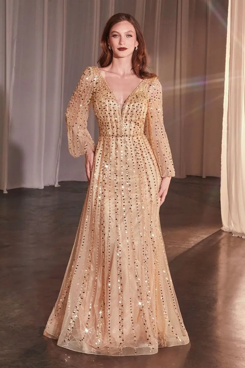 Long Sleeve A-Line Beaded Dress by Partner Label