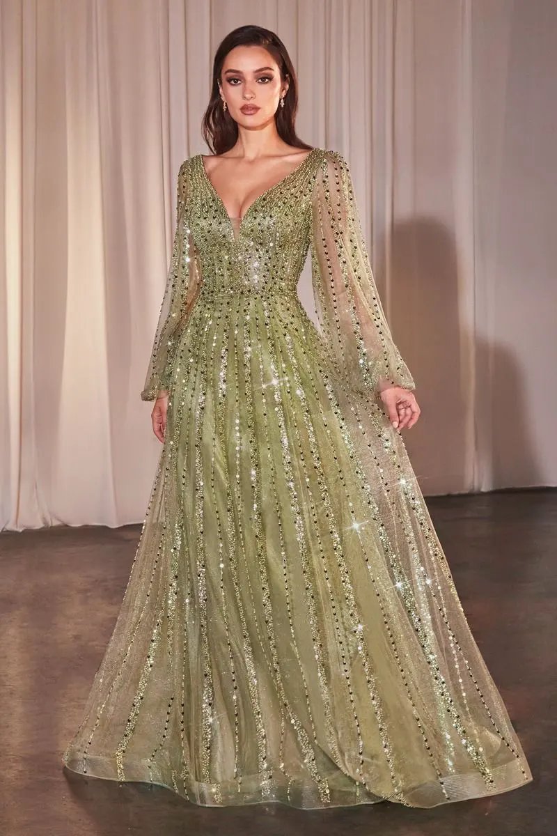 Long Sleeve A-Line Beaded Dress by Partner Label
