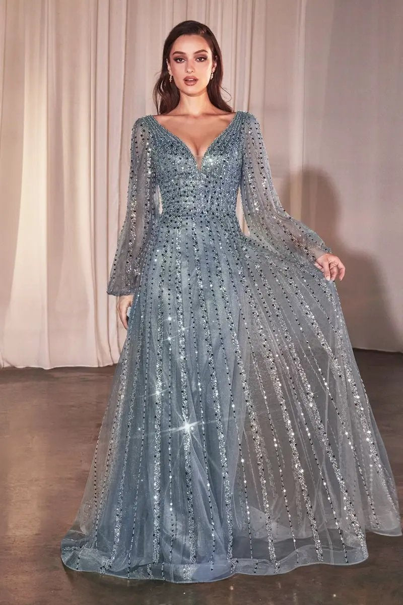 Long Sleeve A-Line Beaded Dress by Partner Label