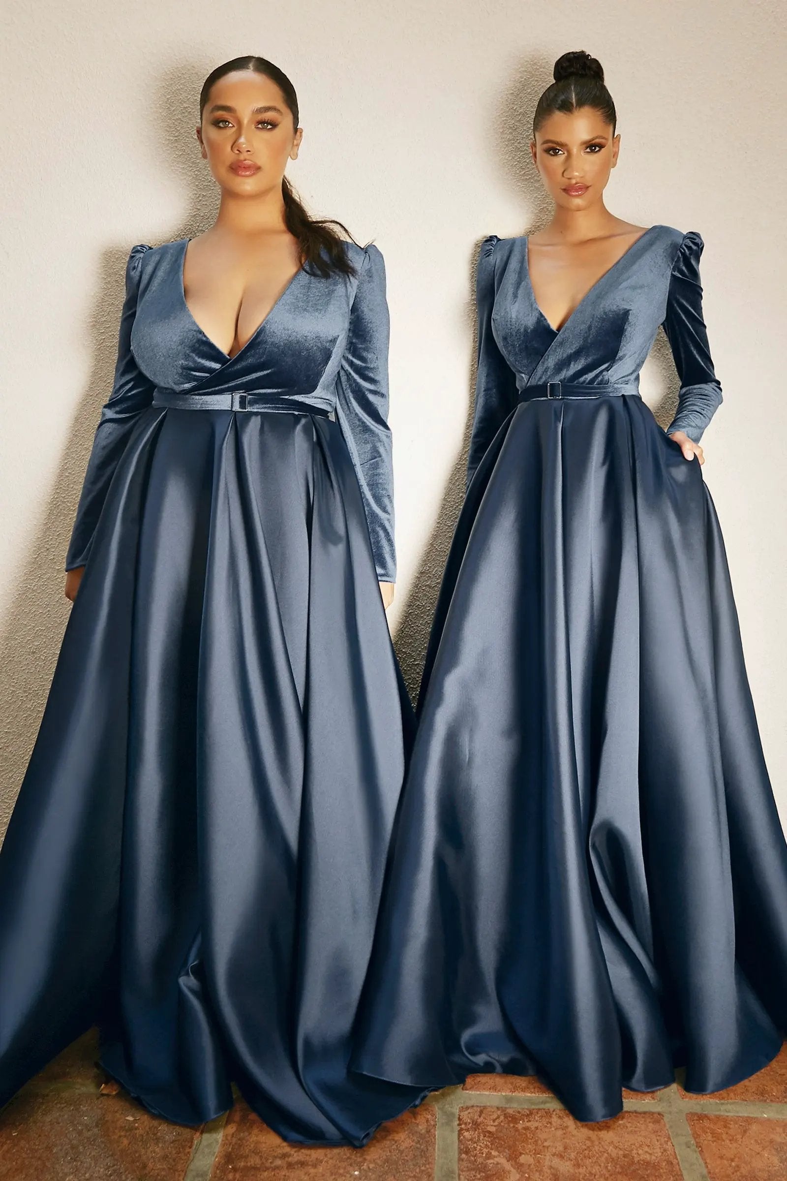 Long Sleeve Velvet And Mikado Ball Gown by Tux-USA