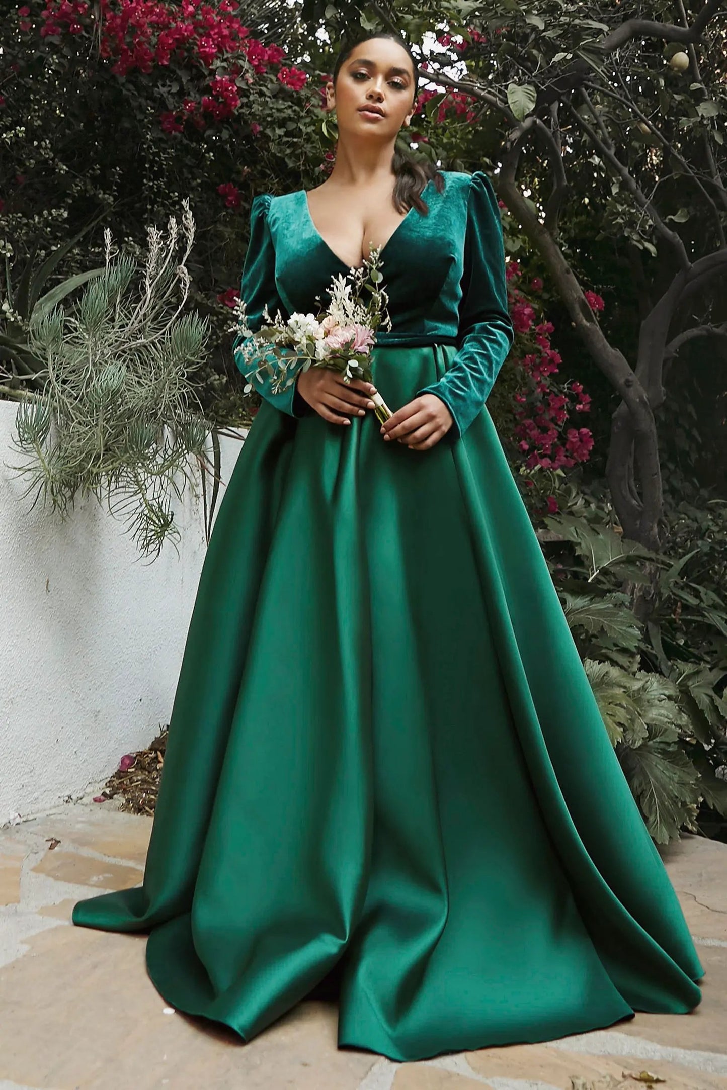 Long Sleeve Velvet And Mikado Ball Gown by Tux-USA