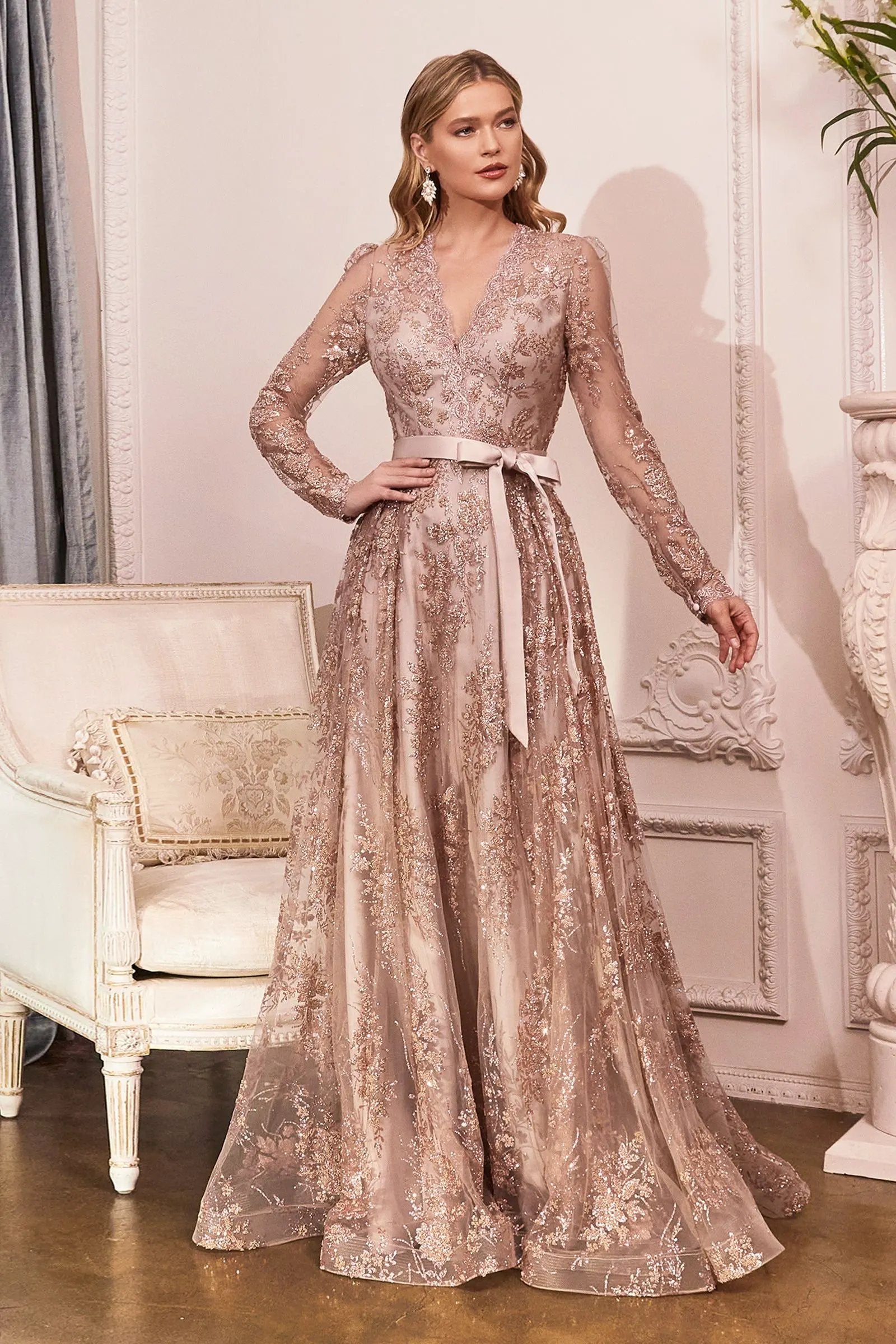 Long Sleeve Embellished Ball Gown by Tux-USA