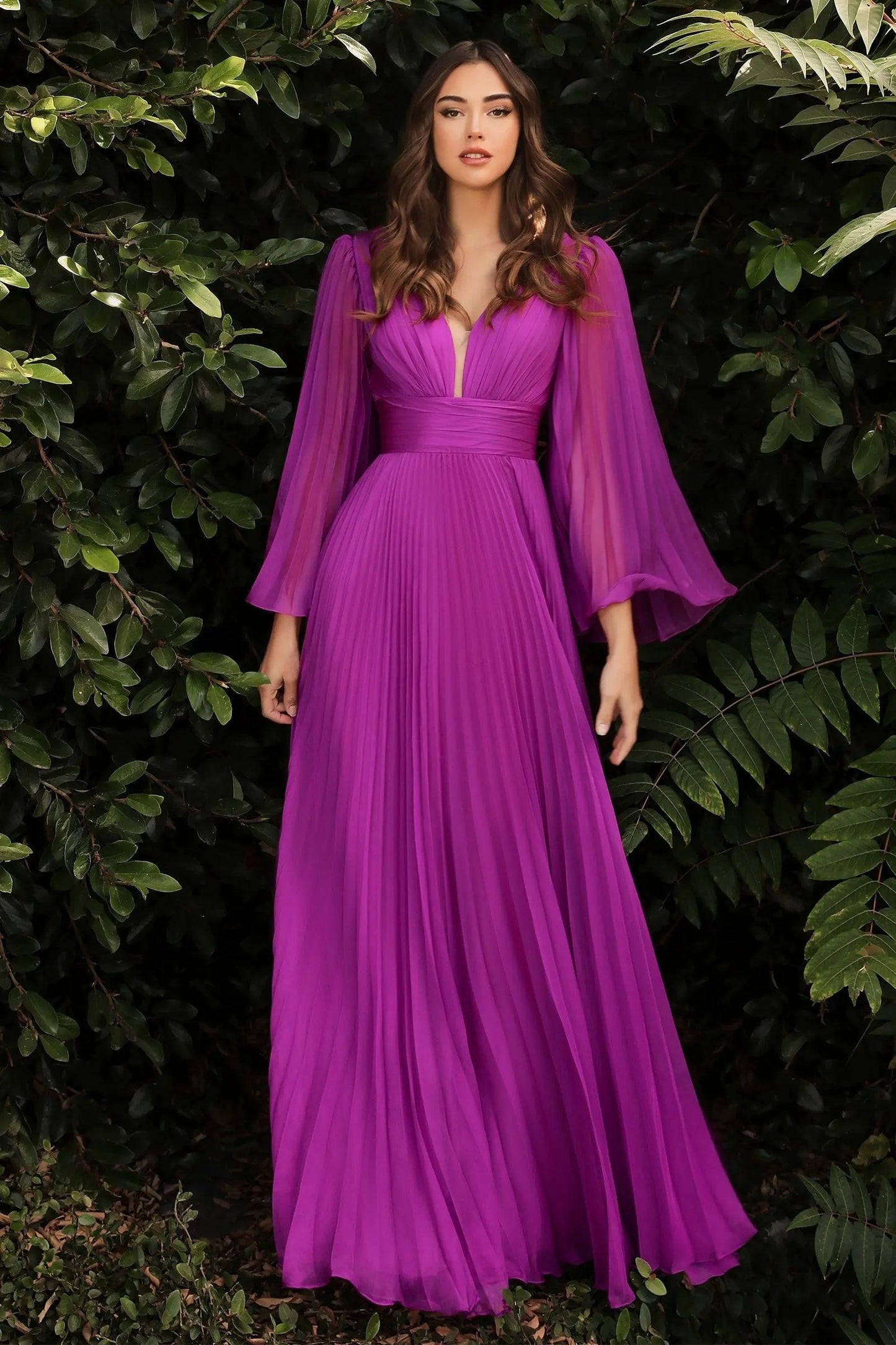 Pleated Chiffon Long Sleeve Gown by Tux-USA