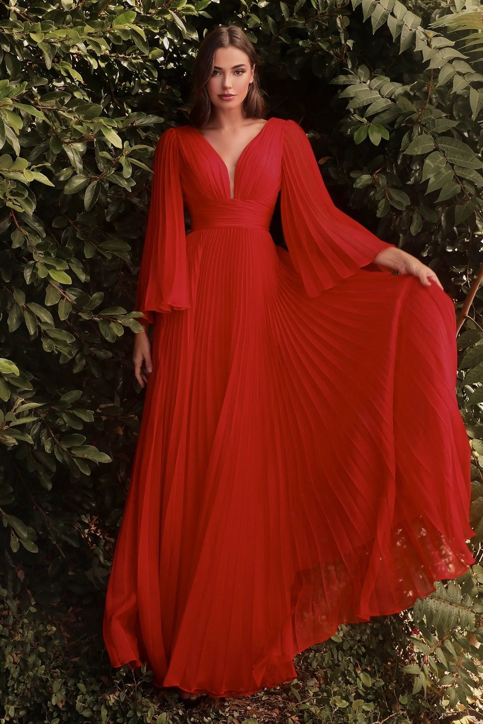 Pleated Chiffon Long Sleeve Gown by Tux-USA