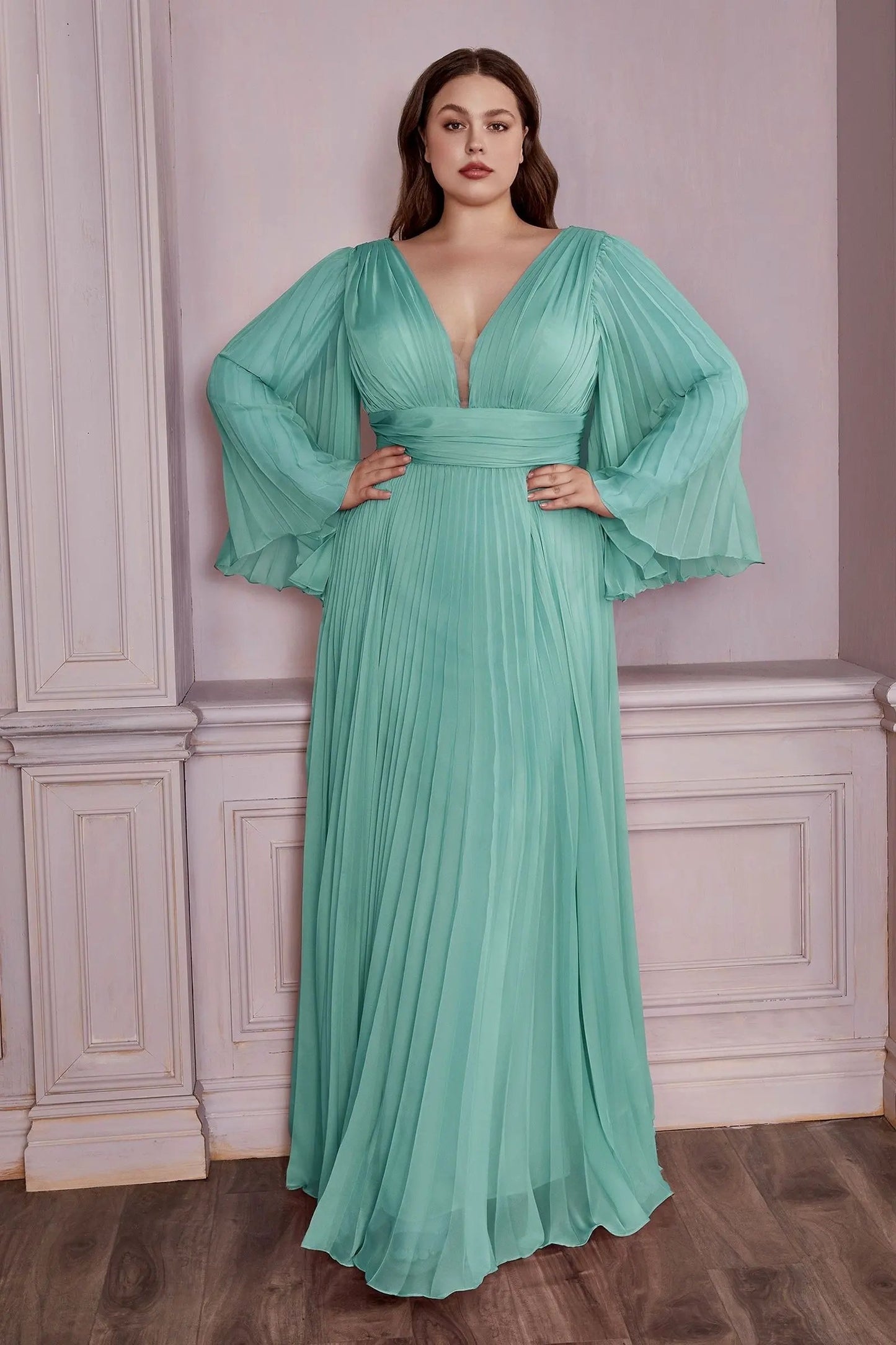 Long Sleeve Chiffon Gown by Tux-USA
