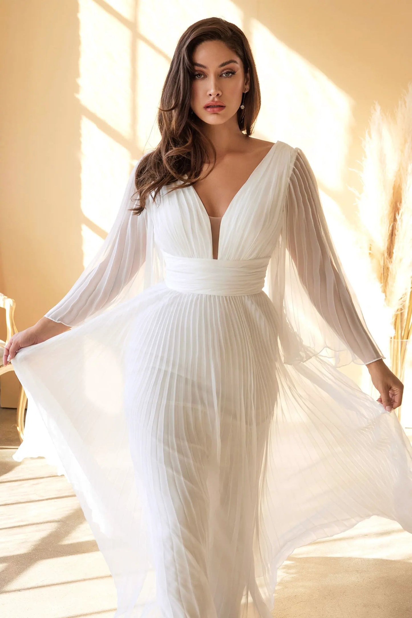 Pleated Chiffon Bridal Gown by Tux-USA
