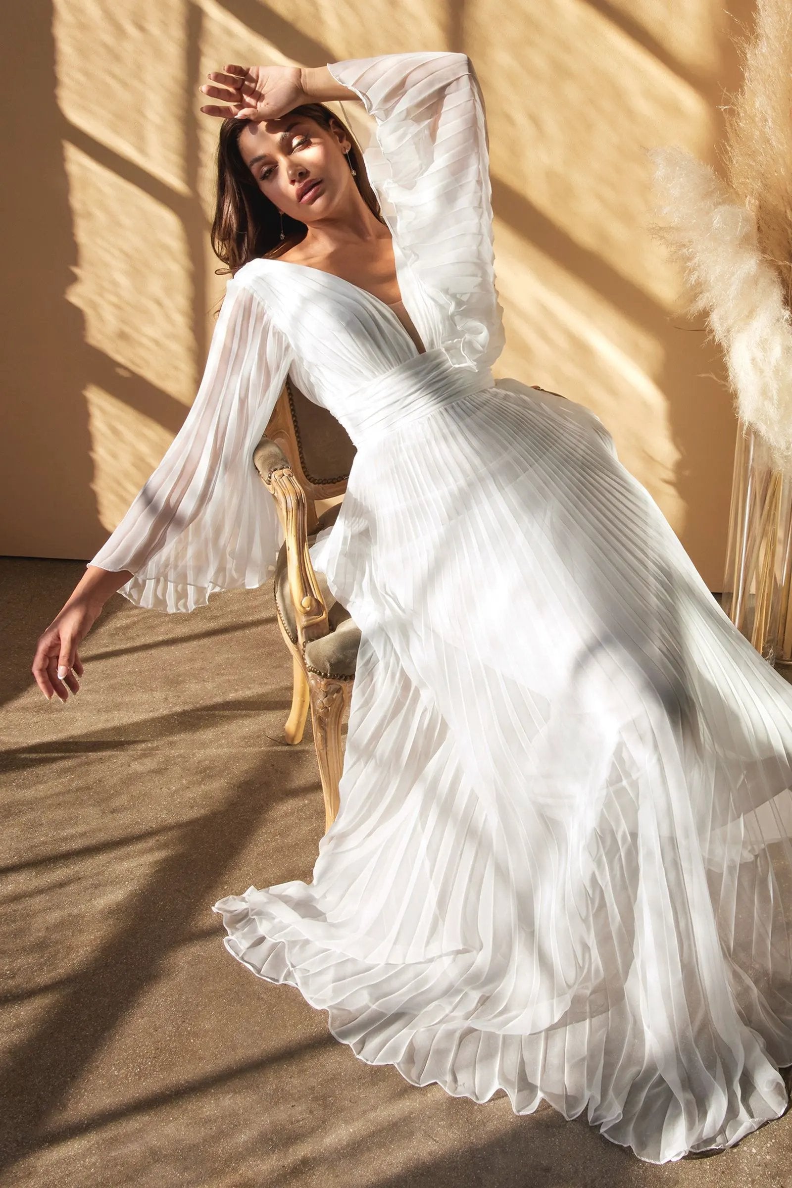 Pleated Chiffon Bridal Gown by Tux-USA